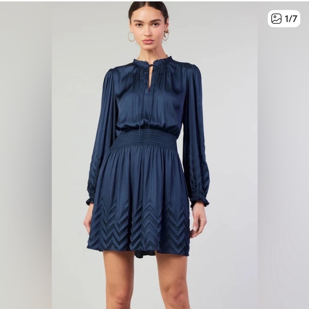 Current Air Navy Chevron Smocked Waist Mini Dress